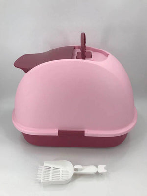 XL Portable Hooded Cat Toilet Litter Box Tray House | Pink | Charcoal Filter | Scoop