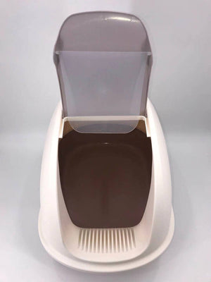 XL Portable Hooded Cat Litter Box Tray - Charcoal Filter and Scoop | House - White