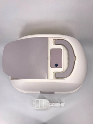 XL Portable Hooded Cat Litter Box Tray - Charcoal Filter and Scoop | House - White