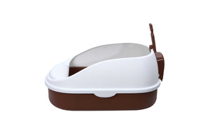 Large Portable Cat Toilet Litter Box Tray with Scoop and Grid Tray | Brown