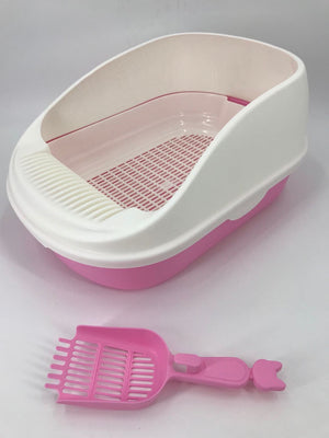 Large Portable Cat Litter Box with Scoop and Grid Tray in Pink