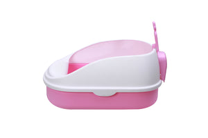Large Portable Cat Litter Box with Scoop and Grid Tray in Pink