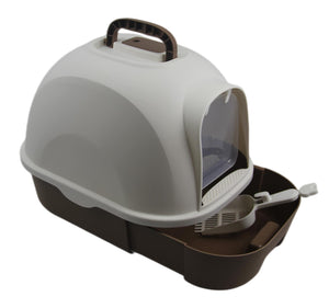 Hooded Cat Litter Box with Drawer, Scoop & Brown Color