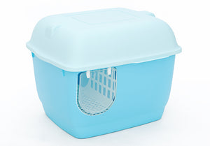XL Portable Hooded Cat Litter Box with Handle, Scoop | Blue Color