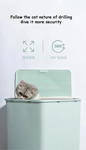 Blue Portable Hooded Cat Litter Box Tray House | Drawer | Scoop