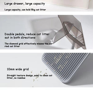 Grey Portable Hooded Cat Litter Box Tray House | Drawer | Scoop