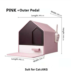 L Portable Hooded Cat Toilet Litter Box Tray House with Drawer and Scoop | Pink