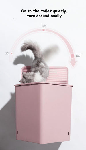 L Portable Hooded Cat Toilet Litter Box Tray House with Drawer and Scoop | Pink