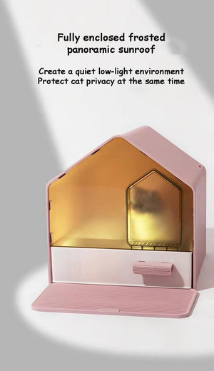 L Portable Hooded Cat Toilet Litter Box Tray House with Drawer and Scoop | Pink