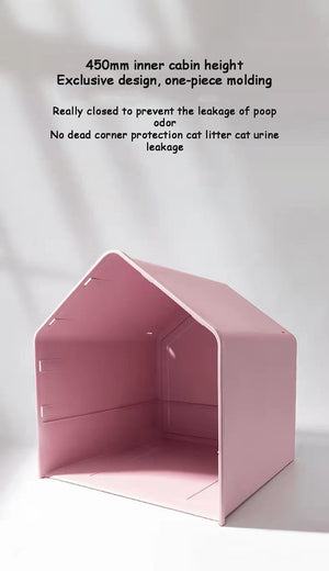 L Portable Hooded Cat Toilet Litter Box Tray House with Drawer and Scoop | Pink