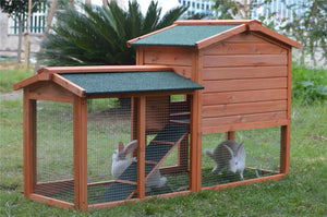146cm Rabbit Hutch with Metal Run | Wooden Cage for Guinea Pigs