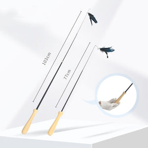 2 x Pet Cat Toys Retractable Feathers Teaser Cat Stick | Interactive Play