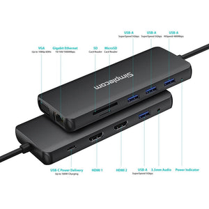 Simplecom CHN612 USB-C 12-in-1 Multiport Docking Station Dual HDMI + VGA Triple Display Gigabit LAN