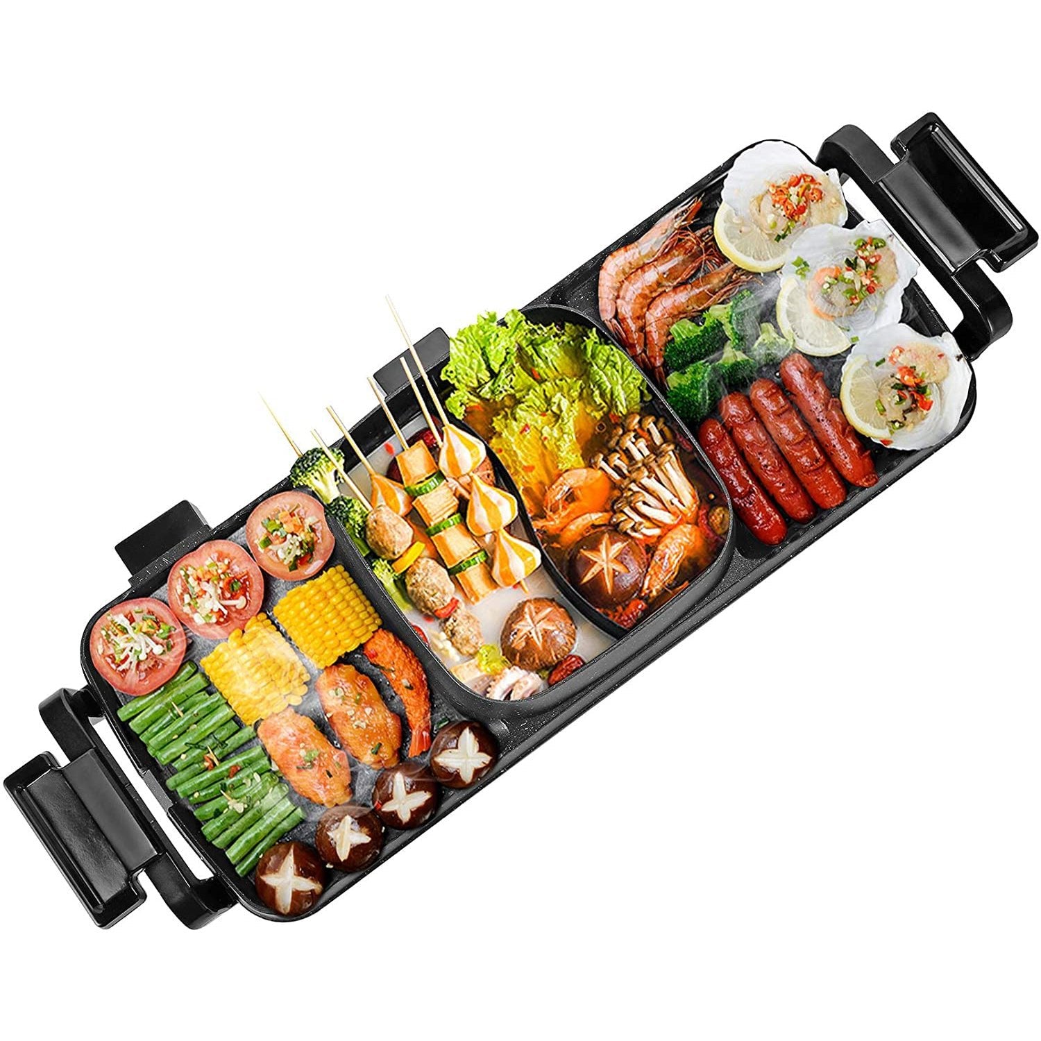 Large Electric Grill Hot Pot | 2 in 1 Electric Barbecue | Non-Stick Pan Grill | 2200W