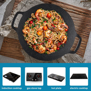 Korean Grill Pan Nonstick 6 Layer | 40cm Round BBQ Griddle | Indoor or Outdoor Cooking