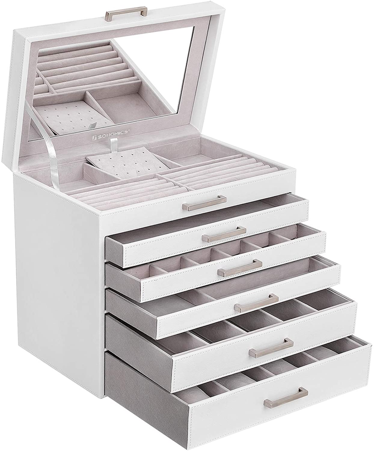 White 6-Layer Jewellery Box with 5 Drawers