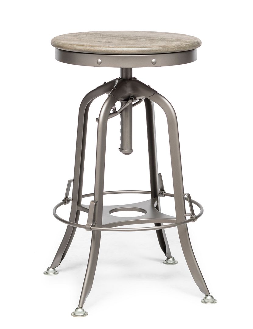 Height Adjustable Swivel Bar Stool with Oak Wood Top in Grey Finish (Industrial Style)