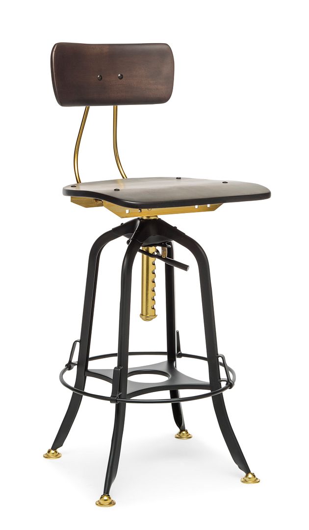 Height Adjustable Swivel Bar Stool Chair with Back in Industrial Style (Gold and Black)