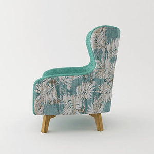 Designer Printed Fabric Arm Chair With Wooden Leg