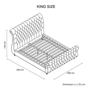 King Size Sleigh Bedframe with Grey Velvet Upholstery