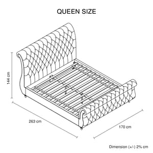 Queen Size Sleigh Bedframe with Grey Velvet Upholstery