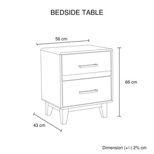 Bedside Table with 2 Drawers | Solid Wood | Light Brown