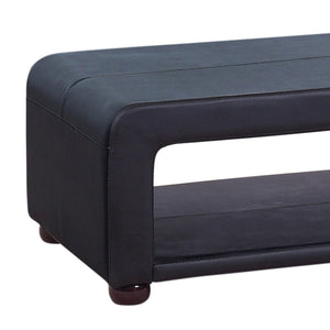 Black Upholstered Leather Coffee Table With Open Storage