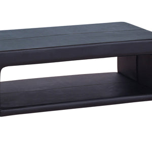 Black Upholstered Leather Coffee Table With Open Storage