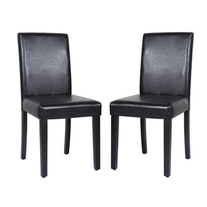 Set of 2 Black Leatherette Dining Chairs with Pine Legs