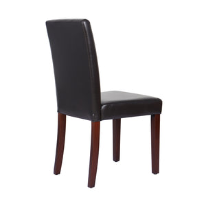 2x Wooden Frame Dining Chairs - Brown Leatherette | Solid Pine Legs