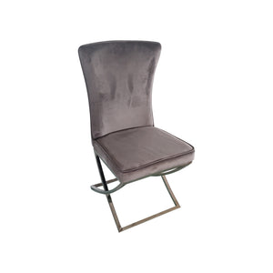 Dining Chairs | 2X | Grey Fabric Upholstery | Beautiful Quilting | Shiny Silver Legs