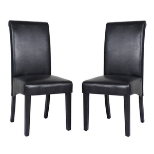 2x Black Leatherette Dining Chairs with Wooden Frame