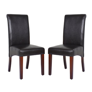 2x Wooden Frame Dining Chairs - Brown Leatherette | Solid Pine Legs