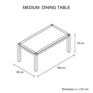 Dining Table 180cm Medium Size with Solid Acacia Wooden Base in Oak Colour