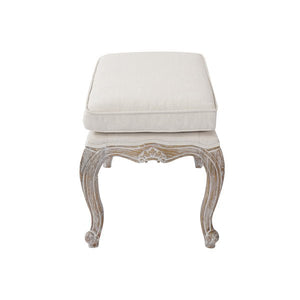 Beige Linen Fabric Ottoman With Oak Wood Legs