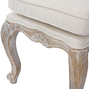 Beige Linen Fabric Ottoman With Oak Wood Legs
