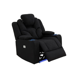 Rhino Black Fabric Electric Recliner Couch - Single Seater