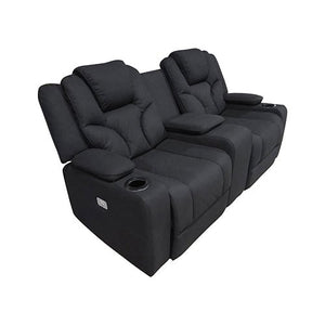 Rhino Black Fabric Electric Recliner Couch - 2 Seater