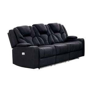 Electric Recliner Stylish Rhino Fabric Black Couch 3 Seater Lounge with LED Features - The Hippie House