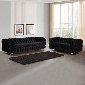 3+2 Seater Black Velvet Fabric Sofa Lounge With Metal Legs