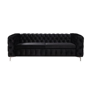 3+2 Seater Black Velvet Fabric Sofa Lounge With Metal Legs