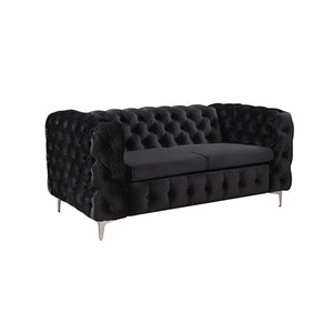 3+2 Seater Black Velvet Fabric Sofa Lounge With Metal Legs