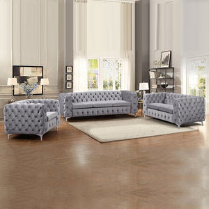 Grey Velvet 3+2+1 Seater Classic Button Tufted Sofa Lounge