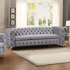 Grey Velvet 3 Seater Classic Button Tufted Lounge