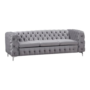 Grey Velvet 3 Seater Classic Button Tufted Lounge