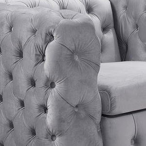 Grey Velvet 3 Seater Classic Button Tufted Lounge