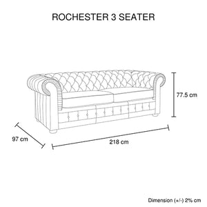 3 Seater Genuine Brown Leather Upholstery Button Studding Sofa Lounge