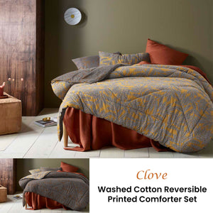 Accessorize Clove Washed Cotton Comforter Set - Queen | Reversible