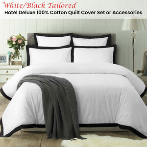 Accessorize Tailored Hotel Deluxe Cotton Quilt Cover Set - Queen | White/Black