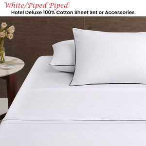Accessorize White/Black Piped Hotel Deluxe Cotton Sheet Set - Queen | Elegant Bedding